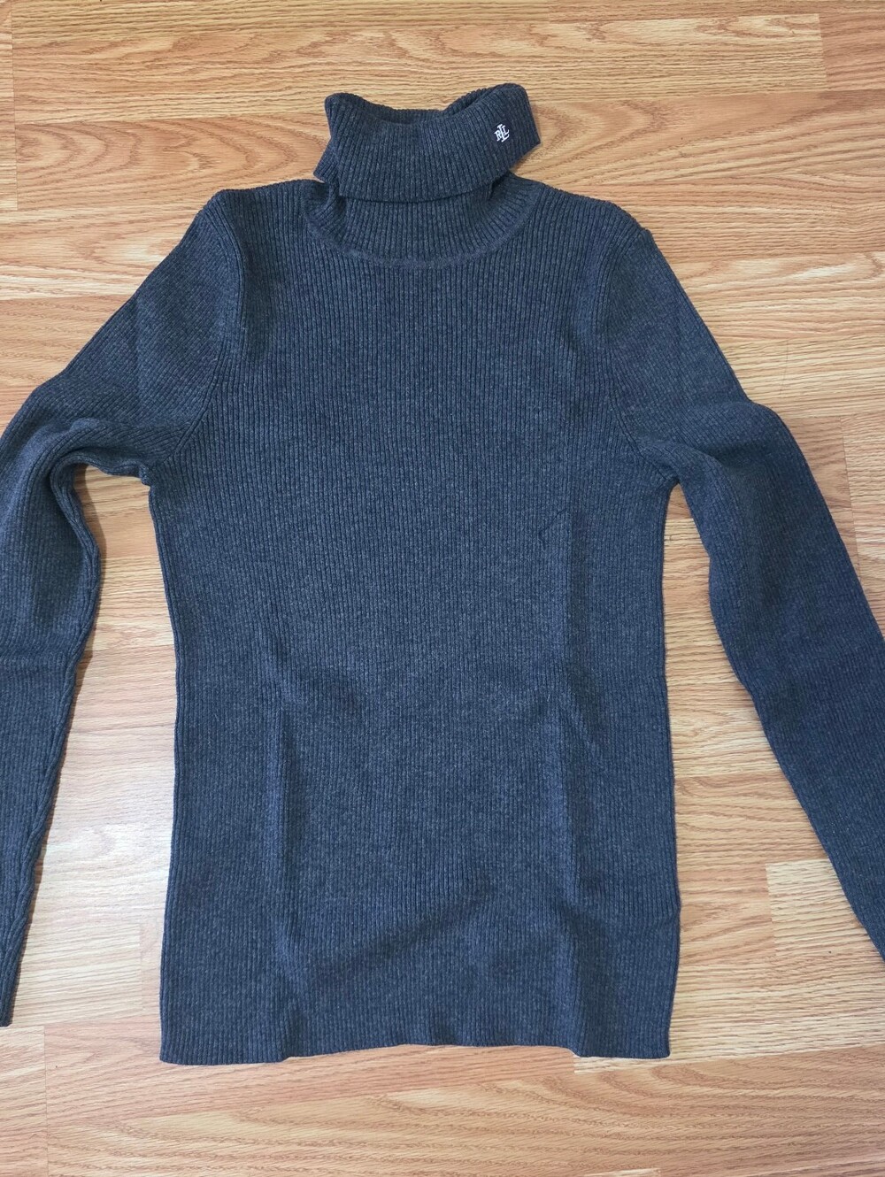 Womens Ralph Lauren Charcoal Gray Ribbed Turtleneck Sweater
